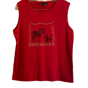 Red Zebra Embroidered Tank Top